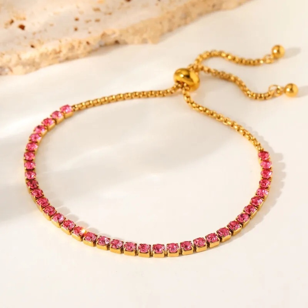 Gold Plated Pink Zircon Tennis Bracelet